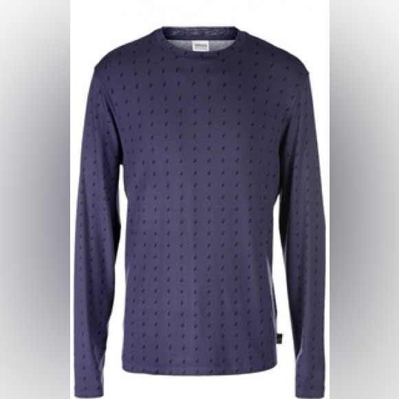 Armani Collezioni Blue Geo-Printed Long Sleeve Viscose T Shirt Size EU M/ US S - Picture 1 of 8